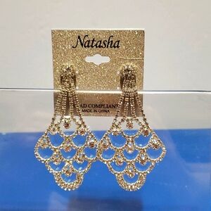 Natasha Lead compliance formal prom weddding earrings silvertone rhinestone